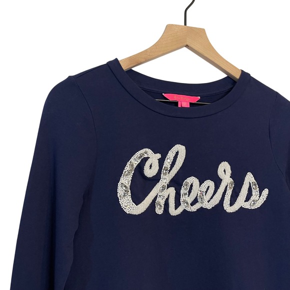 Lilly Pulitzer Rami Sweatshirt Navy Blue Beaded Cheers XS Crewneck Long Sleeve - Picture 3 of 16